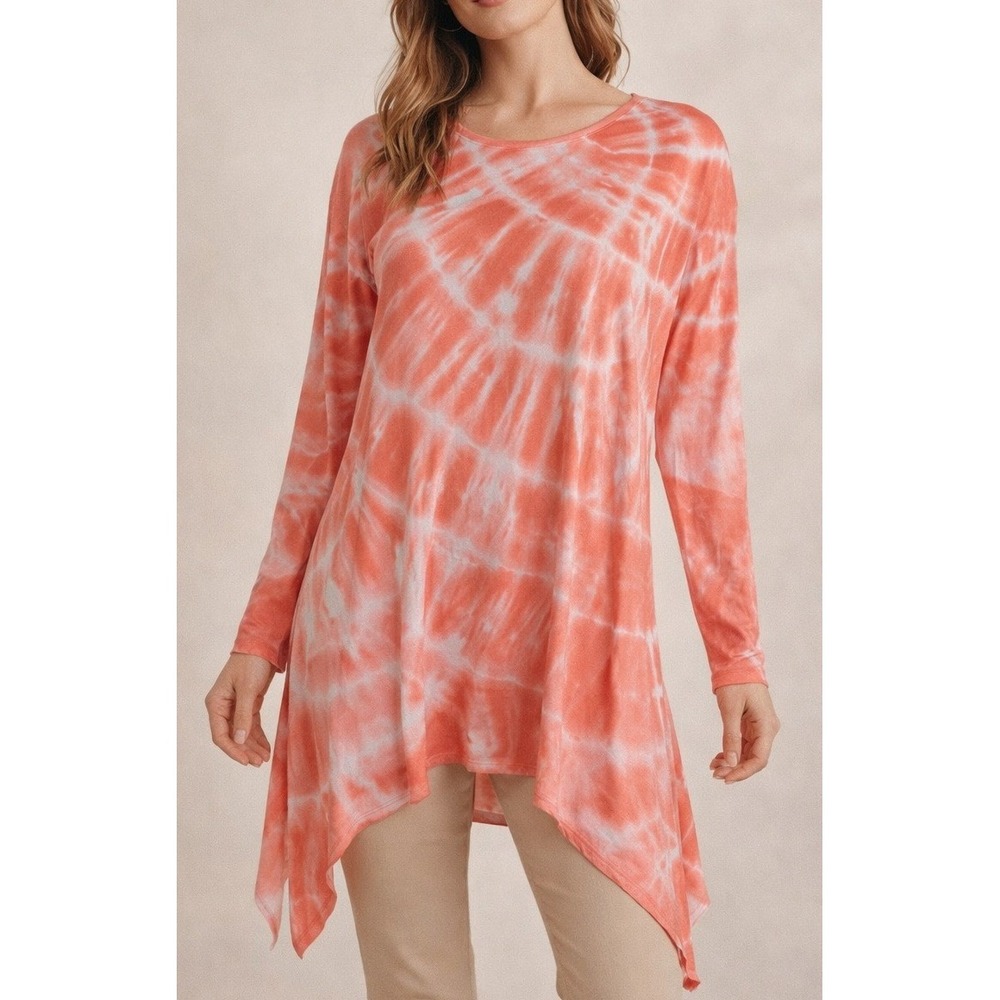 Soft Surroundings Tie Dye Tunic Top Sharkbite Hem Small Modal Stretch Lagenlook